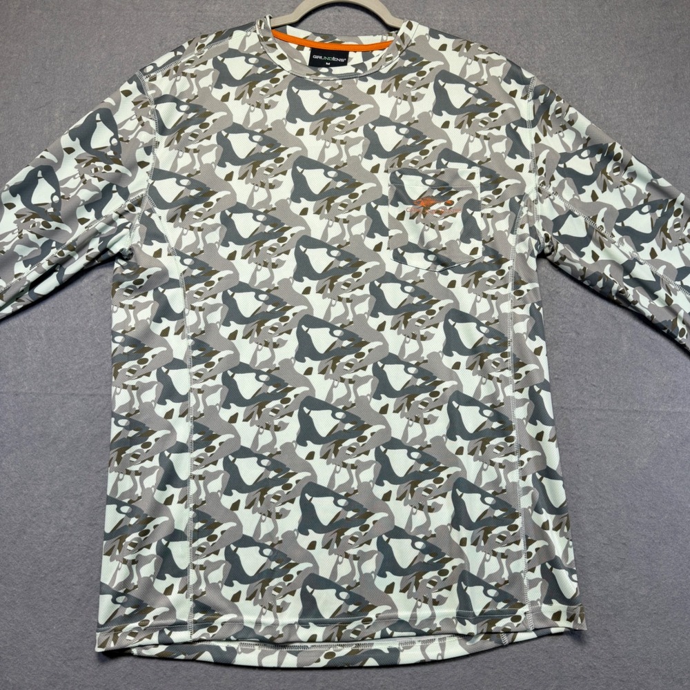 Grundens Mens Long Sleeve Camo Performance Fishing Shirt Grey White Size M
